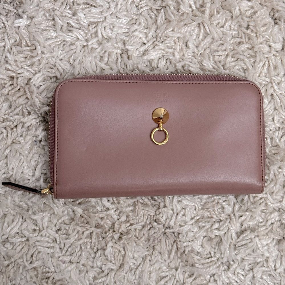 Luxury Coquette FENDI By the Way Pink Blush Rose Leather Zip Around Long Wallet